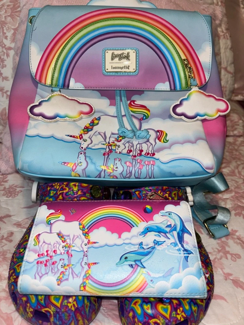 Lisa Frank Pastel Rainbow Cloud Backpack with Matching Wallet - Picture 2 of 12